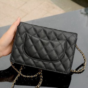 Chanel A33814 Black Caviar Leather mini Flap Bag Gold