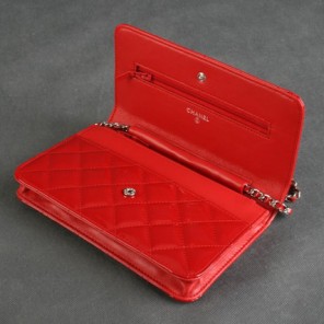 Chanel A33814 Original Patent Leather Flap Bag Red in Silver