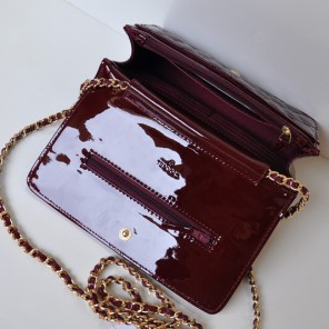 Chanel A33814 Patent Leather Flap Bag Claret in Gold