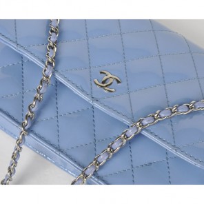 Chanel A33814 Patent Leather Flap Bag Lavender in Silver