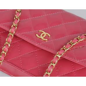 Chanel A33814 Patent Leather Flap Bag Peach in Gold