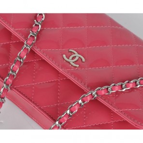 Chanel A33814 Patent Leather Flap Bag Peach in Silver