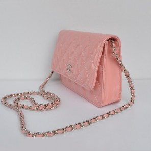 Chanel A33814 Patent Leather Flap Bag Pink in Silver