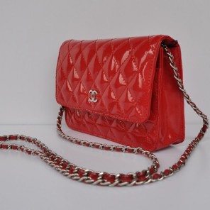 Chanel A33814 Patent Leather Flap Bag Red in Silver