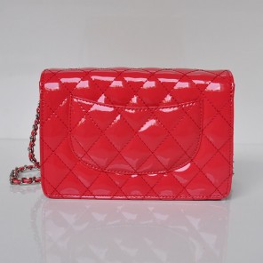 Chanel A33814 Patent Leather Flap Bag Watermelon red in Silver