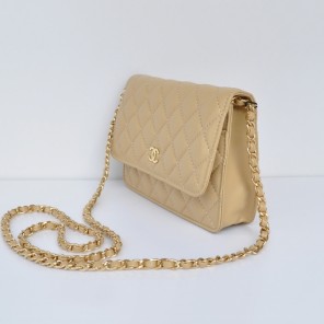 Chanel A33814 Sheepskin Leather Flap Bag Apricot in Gold