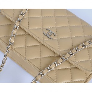 Chanel A33814 Sheepskin Leather Flap Bag Apricot in Silver