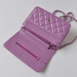 Chanel A33814 Sheepskin Leather Flap Bag Purple in Silver