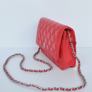 Chanel A33814 Sheepskin Leather Flap Bag Red in Silver