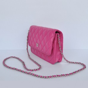 Chanel A33814 Sheepskin Leather Flap Bag Rose in Silver