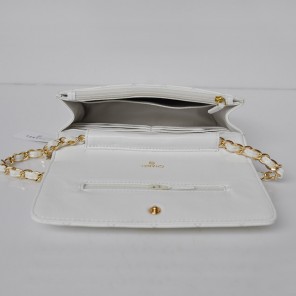 Chanel A33814 Sheepskin Leather Flap Bag White in Gold