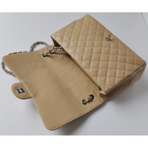 Chanel A47600 Caviar Leather Jumbo Flap Bag in Apricot with Silver