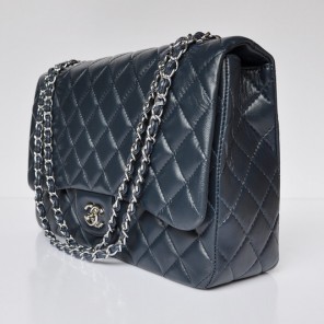 Chanel A47600 Lambskin Leather Jumbo Flap Bag in Dark blue with Silver