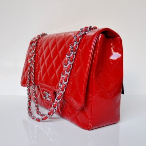 Chanel A47600 Patent Leather Jumbo Flap Bag in Red with Silver