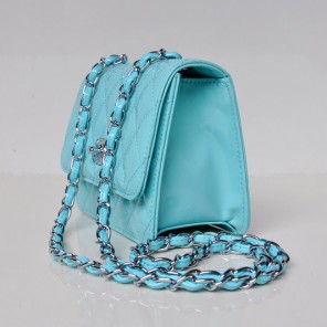 Chanel A67116 Classic mini Flap Bag Patent leather Light blue in Silver