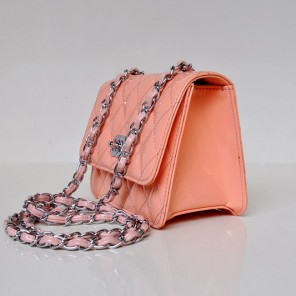 Chanel A67116 Classic mini Flap Bag Patent leather Pink in Silver