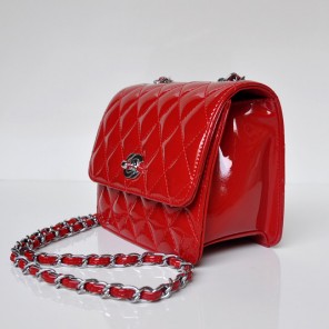 Chanel A67116 Classic mini Flap Bag Patent leather Red in Silver