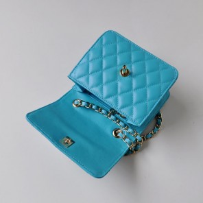 Chanel A67116 Classic mini Flap Bag Sheepskin leather Blue in Gold