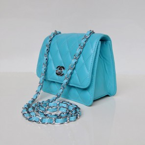 Chanel A67116 Classic mini Flap Bag Sheepskin leather Blue in Silver