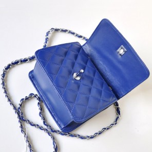 Chanel A67116 Classic mini Flap Bag Sheepskin leather Blue in Silver