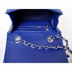 Chanel A67116 Classic mini Flap Bag Sheepskin leather Blue in Silver
