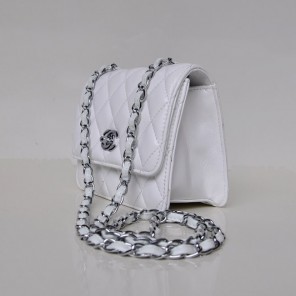 Chanel A67116 Classic mini Flap Bag Sheepskin leather White in Silver