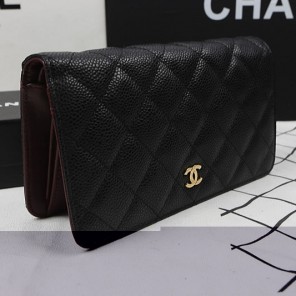 Chanel Bi-Fold Wallet Black Original Caviar leather A31509 Gold