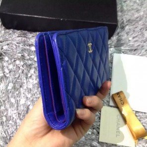 Chanel Bi-Fold Wallet Blue sheepskin leather A31509 Gold