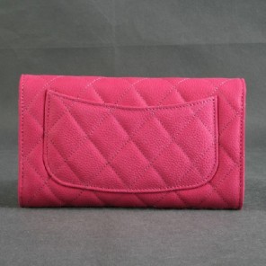 Chanel C006 Peach Cannage Pattern Nubuck Leather Long Tri-Fold Wallet