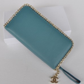 Chanel CC Logo Long Zippy Wallet C165 Blue