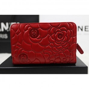 Chanel Camellias Bi-Fold Wallet Original Leather A50087 Red