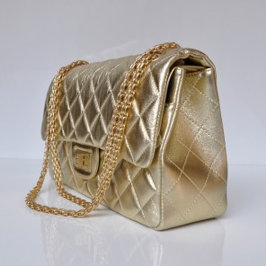 Chanel Classic Falp Bag Sheepskin Leather A28668 in Gold with Gold Chain