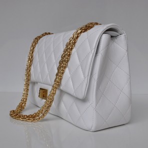 Chanel Classic Falp Bag Sheepskin Leather A28668 in White with Gold Chain