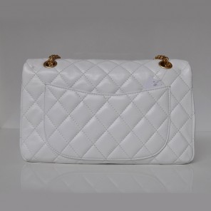 Chanel Classic Falp Bag Sheepskin Leather A28668 in White with Gold Chain