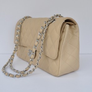 Chanel Classic Flap Bag 1113 Caviar leather in Apricot with Silver