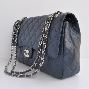 Chanel Classic Flap Bag 1113 Caviar leather in Light Blue with Silver