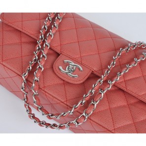 Chanel Classic Flap Bag 1113 Caviar leather in Red with Silver