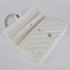 Chanel Classic Flap Bag 1113 Caviar leather in White with Silver