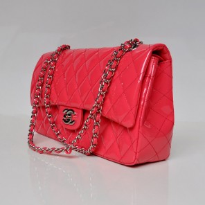 Chanel Classic Flap Bag 1113 Original Patent leather in Peach with Silver