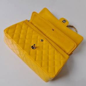 Chanel Classic Flap Bag 1113 Original Patent leather in Yellow with Gold