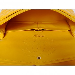 Chanel Classic Flap Bag 1113 Original Patent leather in Yellow with Silver