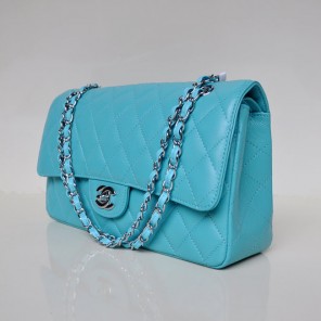 Chanel Classic Flap Bag 1113 Sheepskin leather in lake Blue with Silver