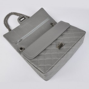 Chanel Classic Flap Bag A30226 elephantskin Gray with Antique Silver chain