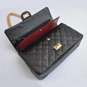 Chanel Classic Flap Bag A30226 elephantskin black with Antique Gold chain