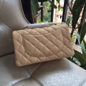 Chanel Classic Flap Bags Original Caviar Leather A1116 in Apricot with Silver