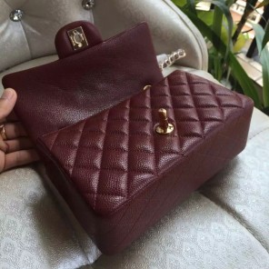 Chanel Classic Flap Bags Original Caviar Leather A1116 in Claret with Gold