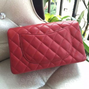 Chanel Classic Flap Bags Original Caviar Leather A1116 in Red with Gold