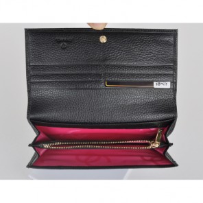 Chanel Emboss CC Logo Litchi stripes leather Bi-Fold Wallet C514 Black