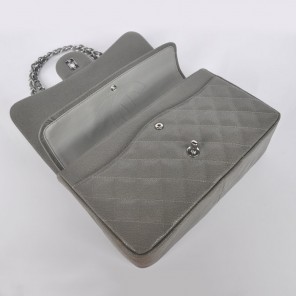 Chanel Jumbo Quilted Classic Caviar leather Flap Bag A58600 Gray Silver