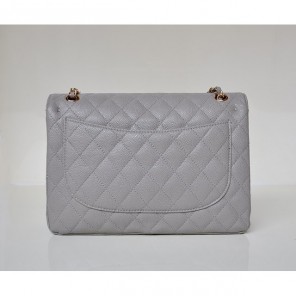 Chanel Jumbo Quilted Classic Caviar leather Flap Bag A58600 Gray in Gold
